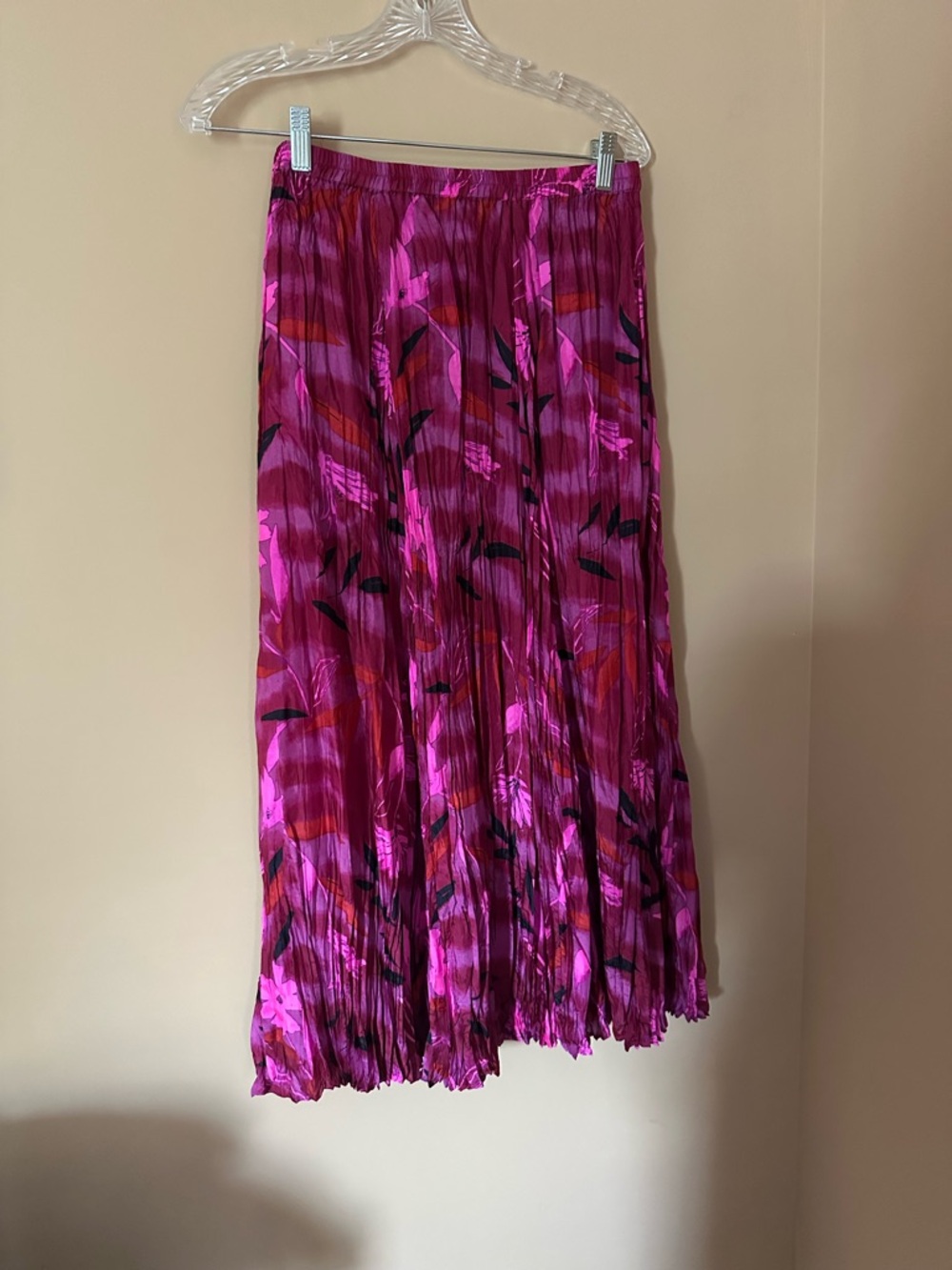 Bright Fuchsia Floral Pleated Midi Skirt - Picture 1 of 3